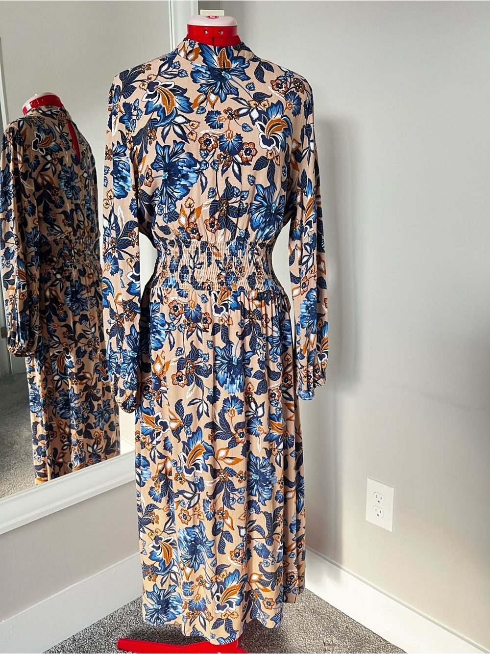 Blue Floral Maxi Dress with Smocked Waist made in England